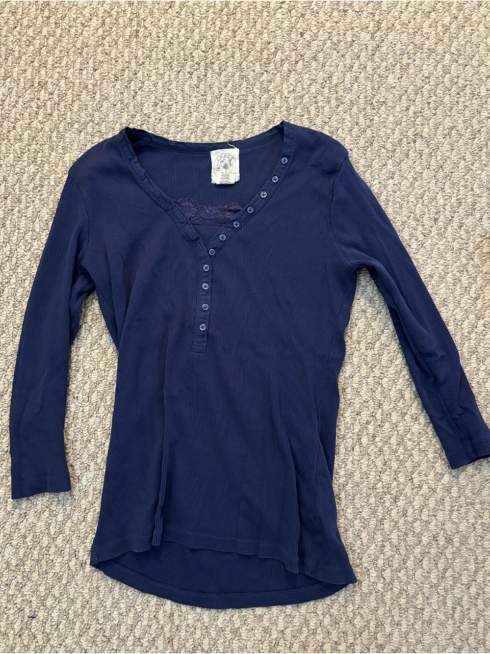 Chaus Navy Ribbed Button-Front Top